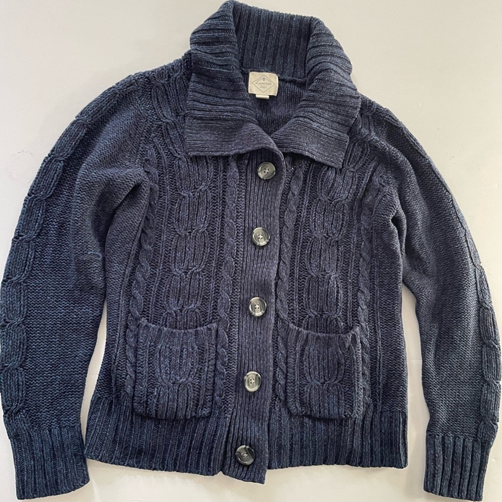 St John’s Bay Lady’s Sweater Cardigan Button Down Cable Knitted With Pockets PL